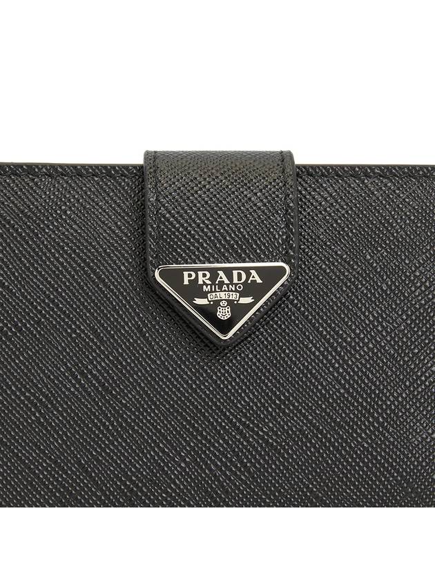 Triangle Logo Saffiano Leather Half Wallet Black - PRADA - BALAAN 7