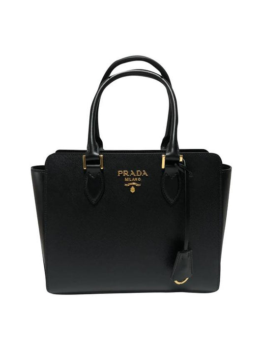 Triangle Logo Saffiano Tote Bag Black - PRADA - BALAAN 1