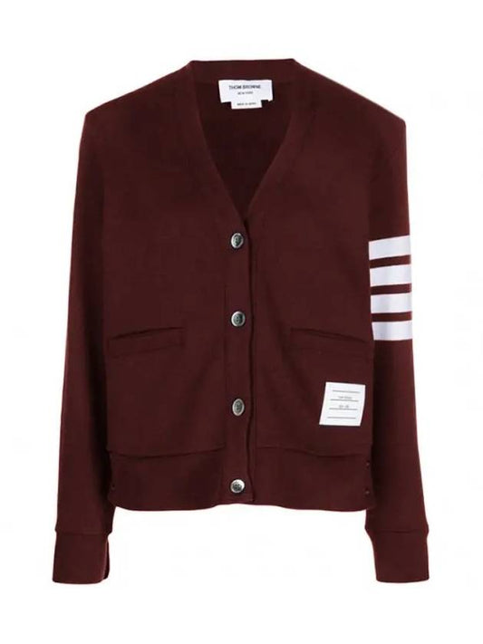 diagonal V neck cotton cardigan burgundy FJT069A 00535 615 - THOM BROWNE - BALAAN 2