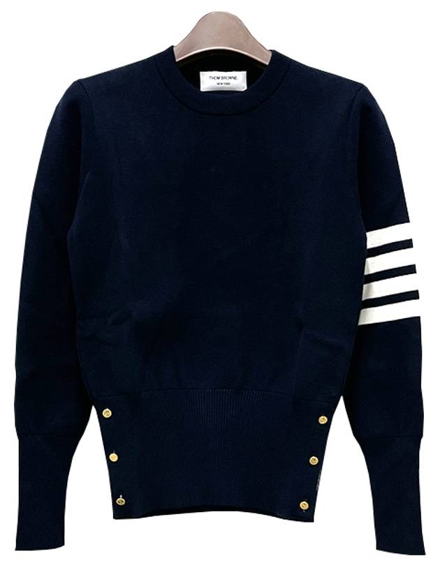 Milano Stitch Crewneck 4-Bar Cotton Crepe Knit Top Navy - THOM BROWNE - BALAAN 5