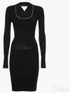 Gold Chain Detail Cashmere Long Sleeve Midi Dress Black - BOTTEGA VENETA - BALAAN 2