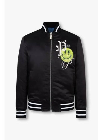 Men s Smile Logo Satin Bomber Jacket Black - PHILIPP PLEIN - BALAAN 1