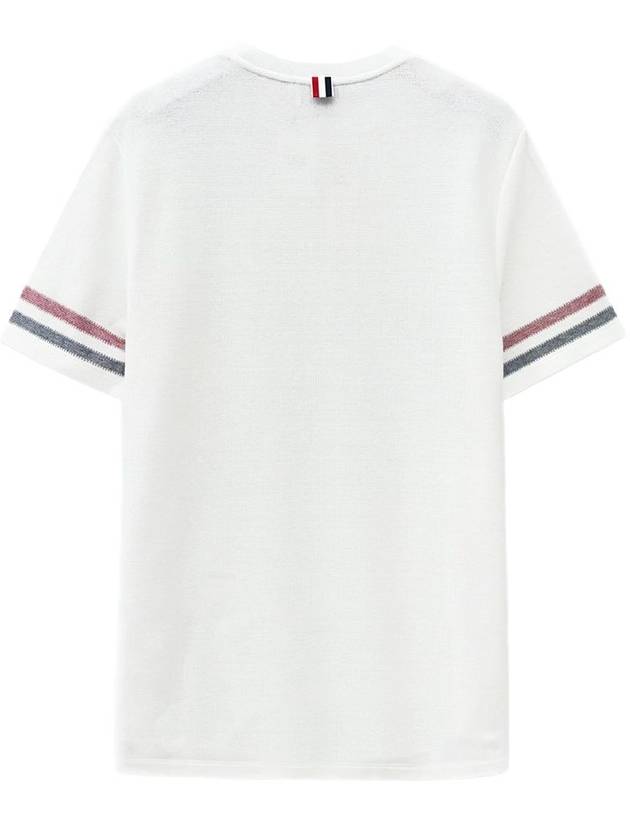 Textured Cotton Stripe Short Sleeve T-Shirt White - THOM BROWNE - BALAAN 3