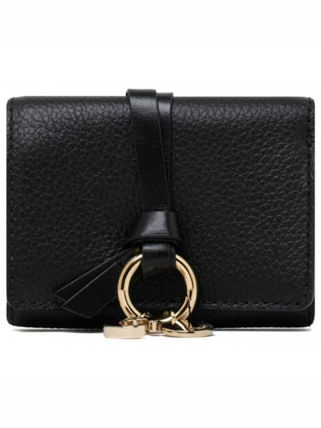 Alphabet Grain Leather Flap Small Half Wallet Black - CHLOE - BALAAN 2