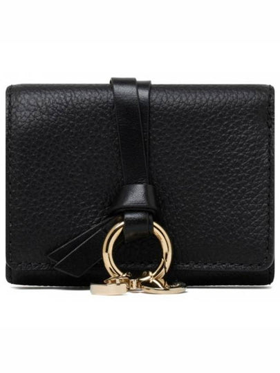 Alphabet Grain Leather Flap Small Half Wallet Black - CHLOE - BALAAN 2