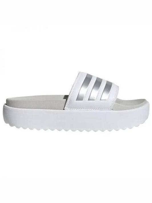 Women Adilette Platform Slippers White Zero Metallic Grey - ADIDAS - BALAAN 1