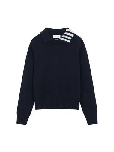 Knit Stitch Donegal Diagonal Polo Collar Pullover Navy - THOM BROWNE - BALAAN 1