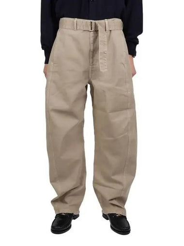 Twisted Belted Cotton Straight Pants Beige - LEMAIRE - BALAAN 1