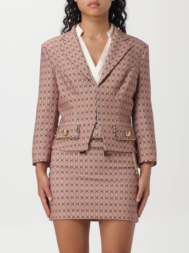 Blazer Elisabetta Franchi cropped in crêpe stretch stampa rombo con catena - ELISABETTA FRANCHI - BALAAN 1