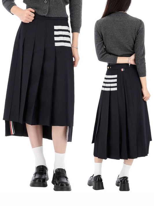 4 Bar Logo Plain Weave Wool Pleated Skirt Navy - THOM BROWNE - BALAAN 2