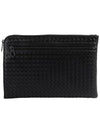 Intrecciato Weaving Zipper Clutch Bag Black - BOTTEGA VENETA - BALAAN 3