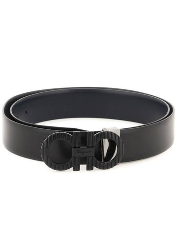 Salvatore Reversible Leather Belt Black - SALVATORE FERRAGAMO - BALAAN.