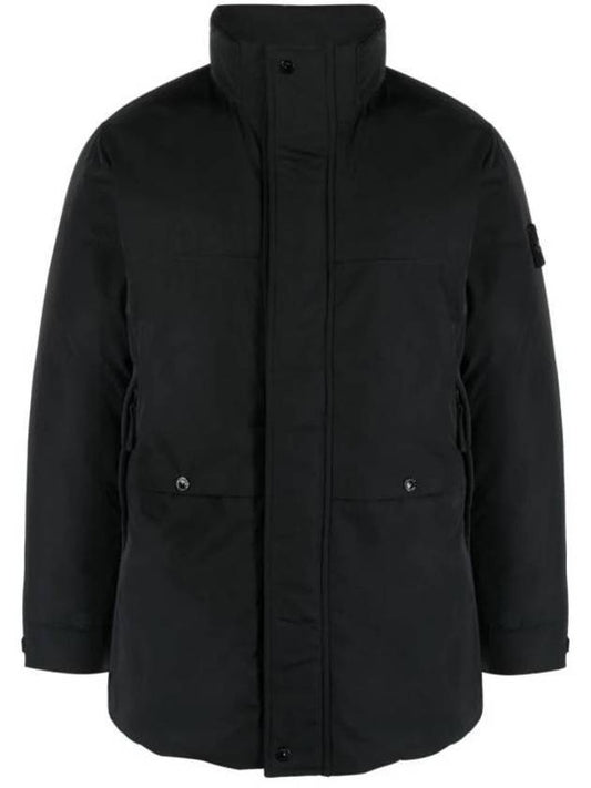 Logo Patch Regular Down Jacket Black - STONE ISLAND - BALAAN 1