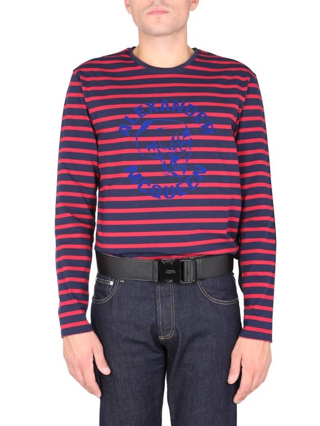 Striped Skull Flock Logo Long Sleeve T-Shirt Red - ALEXANDER MCQUEEN - BALAAN 2