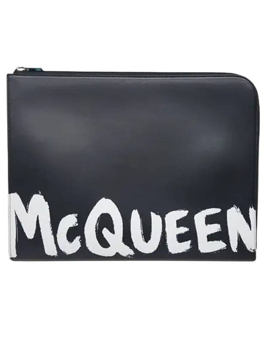 Graffiti Leather Clutch Bag Black - ALEXANDER MCQUEEN - BALAAN 2