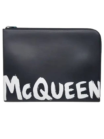 Graffiti Leather Clutch Bag Black - ALEXANDER MCQUEEN - BALAAN 1