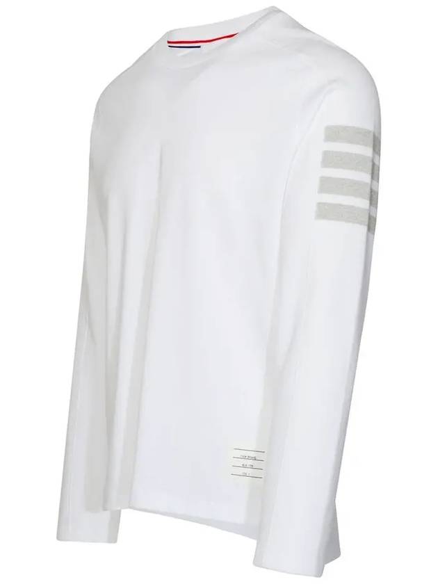 4-Bar Striped Cotton Long Sleeve T-Shirt White - THOM BROWNE - BALAAN 5