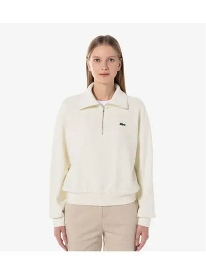 Women's Green Croc Half Zip Up Sweatshirt Off White - LACOSTE - BALAAN 2