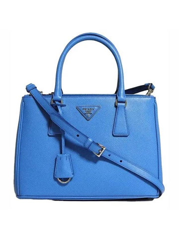 Galleria Saffiano Leather Medium Tote Bag Blue - PRADA - BALAAN.