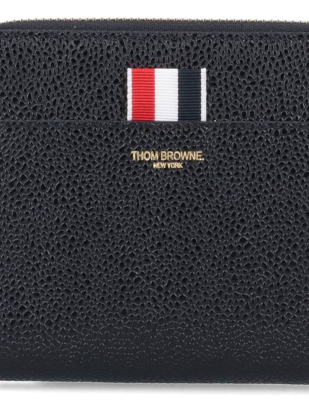 Three Stripes Pebble Grain Zipper Round Half Wallet Black - THOM BROWNE - BALAAN 5