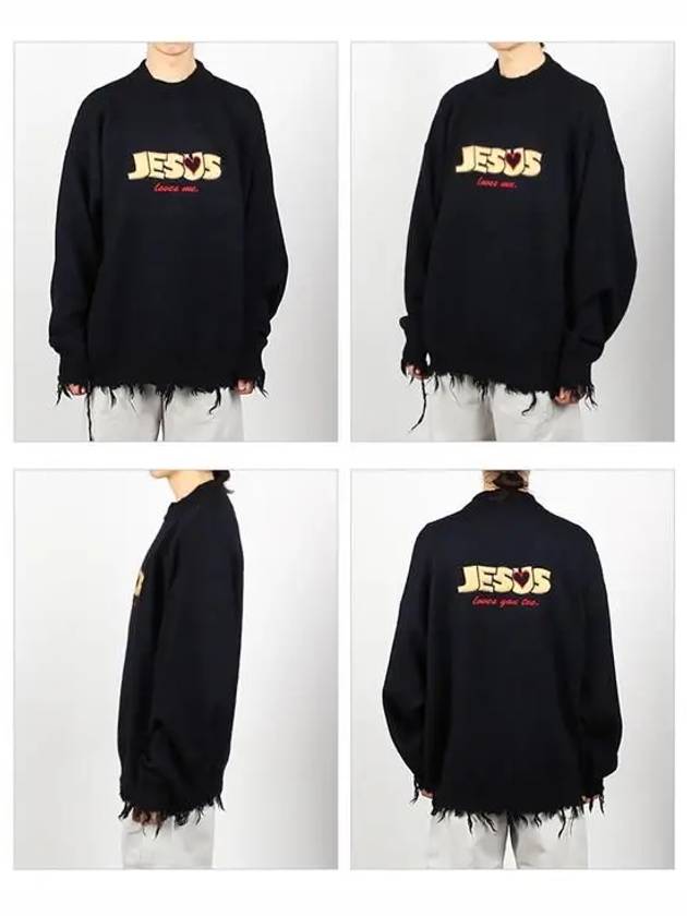 Jesus Loves You Destroyed Knit Top Navy - VETEMENTS - BALAAN 3