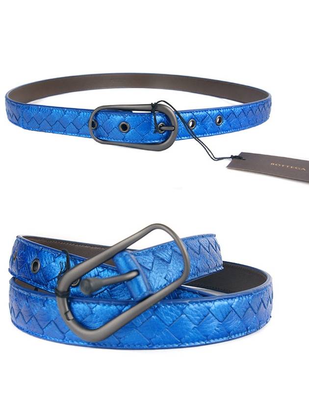 Intrecciato Leather Belt Metal Blue - BOTTEGA VENETA - BALAAN 4