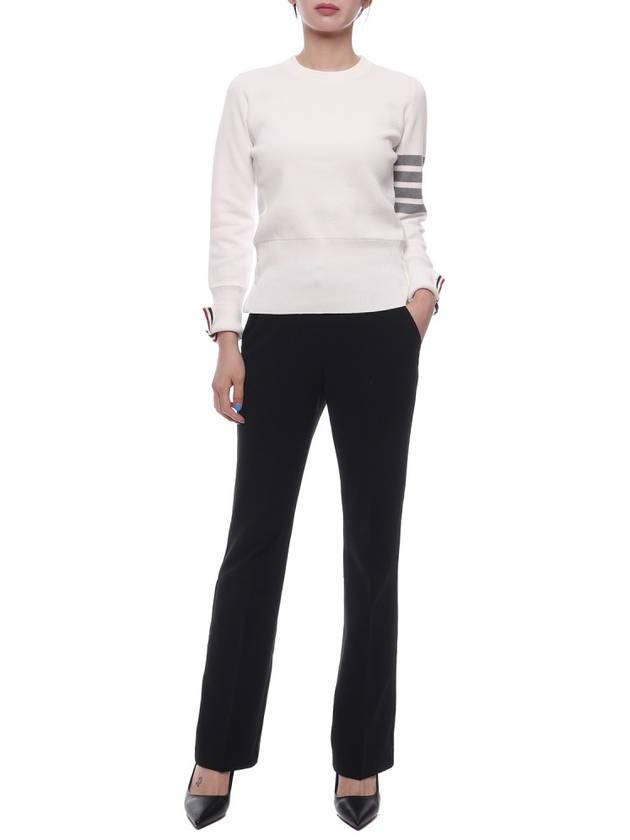 Milano Stitch Crewneck 4-Bar Cotton Crepe Knit Top White - THOM BROWNE - BALAAN 4