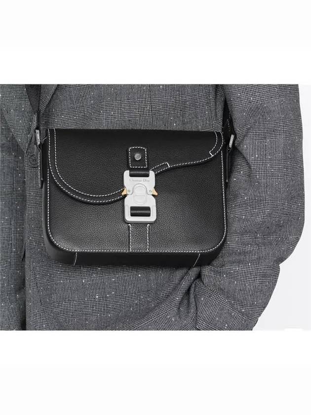 Saddle Mini Strap Grained Calfskin Messenger Bag Black - DIOR - BALAAN 6