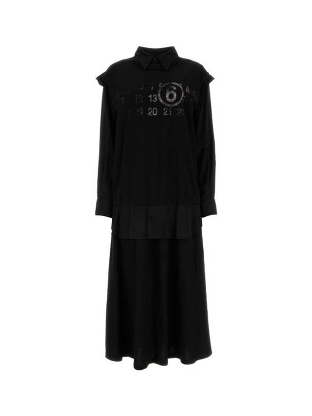 Women's 6 Numbering Logo Overlayered Shirt Long Dress Black - MAISON MARGIELA - BALAAN 1