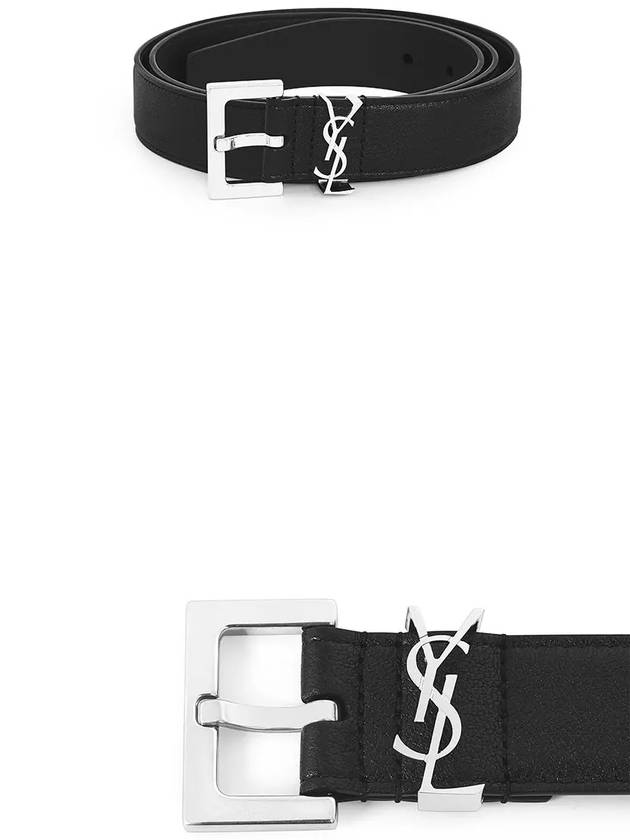 Silver Hardware Monogram Buckle Leather Belt Black - SAINT LAURENT - BALAAN 4