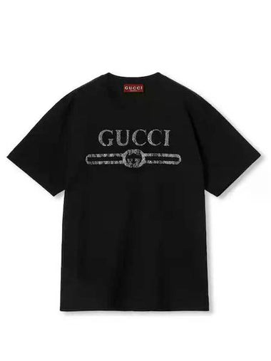 Embroidered Cotton Jersey Short Sleeve T-Shirt Black - GUCCI - BALAAN 1