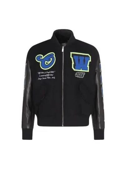 OW Logo Patch Varsity Bomber Jacket Black - OFF WHITE - BALAAN 2