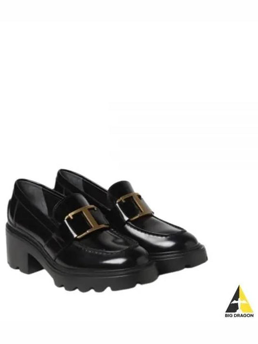 T Logo Leather Loafer Heels Black - TOD'S - BALAAN 2