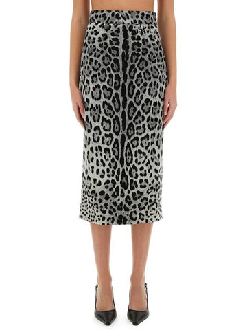 LEOPARD PRINT CHARMEUSE LONGUETTE SKIRT - DOLCE&GABBANA - BALAAN 1