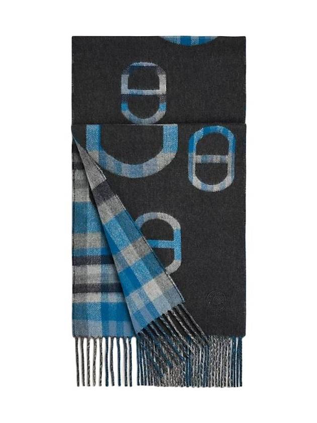 Tartan Maillons Reversible Cashmere Muffler Anthracite Bleu - HERMES - BALAAN 2