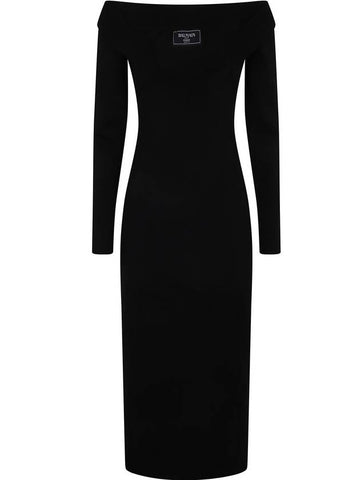 Balmain Ls Double Collar Knit Zipped Midi Dress Clothing - BALMAIN - BALAAN 1