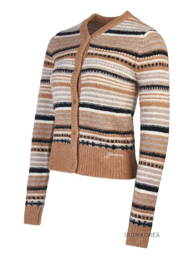 Striped Soft Wool Knit Cardigan Brown - GANNI - BALAAN 3