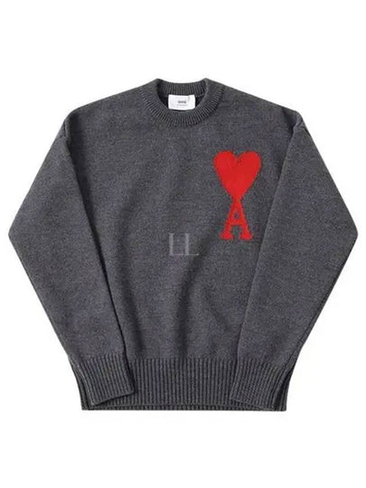 Big Heart Logo Wool Knit Top Grey - AMI - BALAAN 2