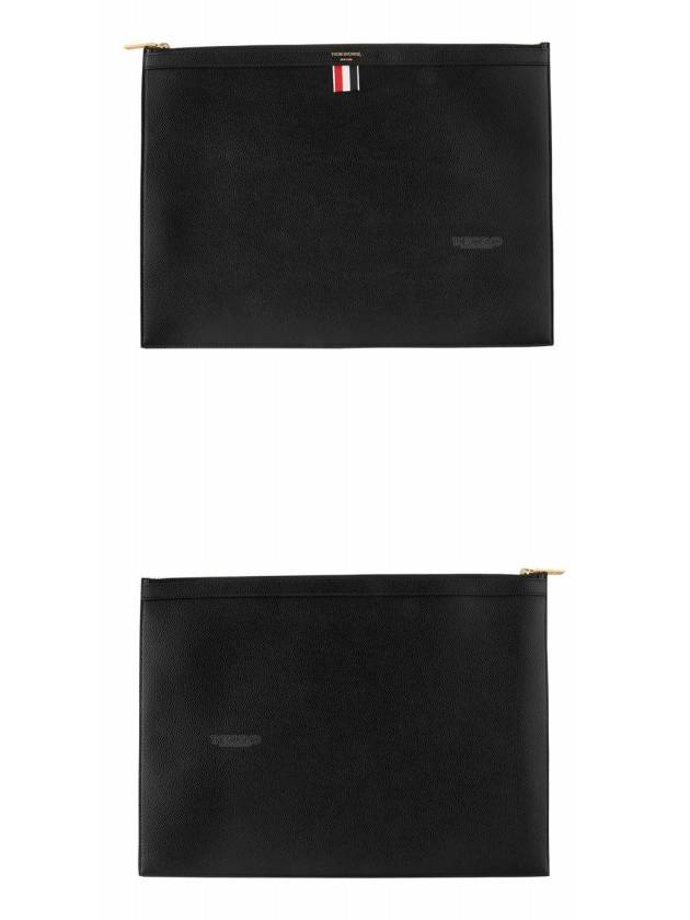 Pebble Grain Leather Large Zipper Laptop Holder Black - THOM BROWNE - BALAAN.