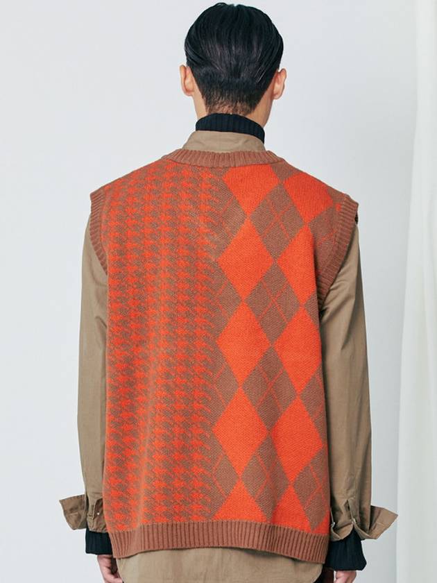 Argyle Houndstooth Half Half Knit Vest Orange - S SY - BALAAN 5