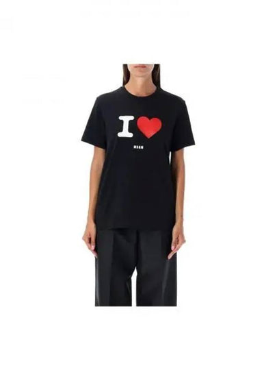 I LOVE MSGM Print Cotton Short Sleeve T-Shirt Black - MSGM - BALAAN 2