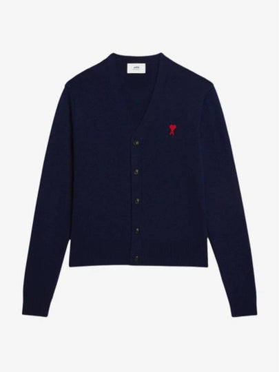 Small Heart Logo Wool Cardigan Navy - AMI - BALAAN 2