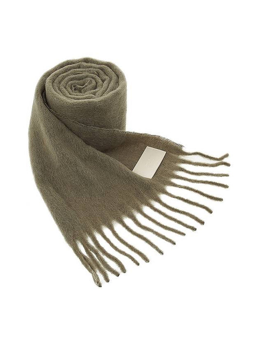 Logo Patch Fringe Wool Muffler Taupe - AMI - BALAAN 1