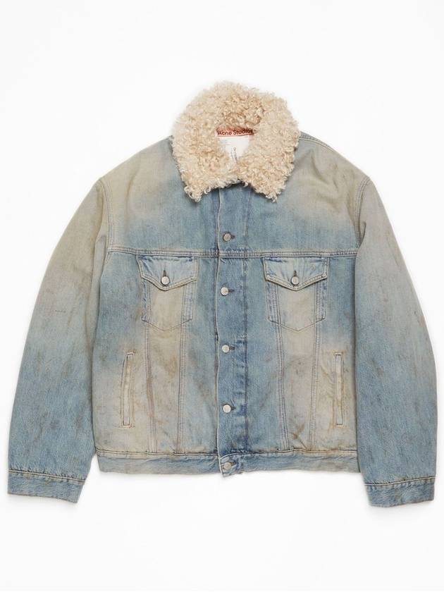 Fur Trim Oversized Fit Denim Jacket Mid Blue - ACNE STUDIOS - BALAAN 2