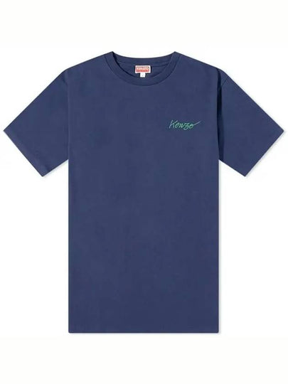 Flower Print Logo Short Sleeve T-Shirt Navy - KENZO - BALAAN 2