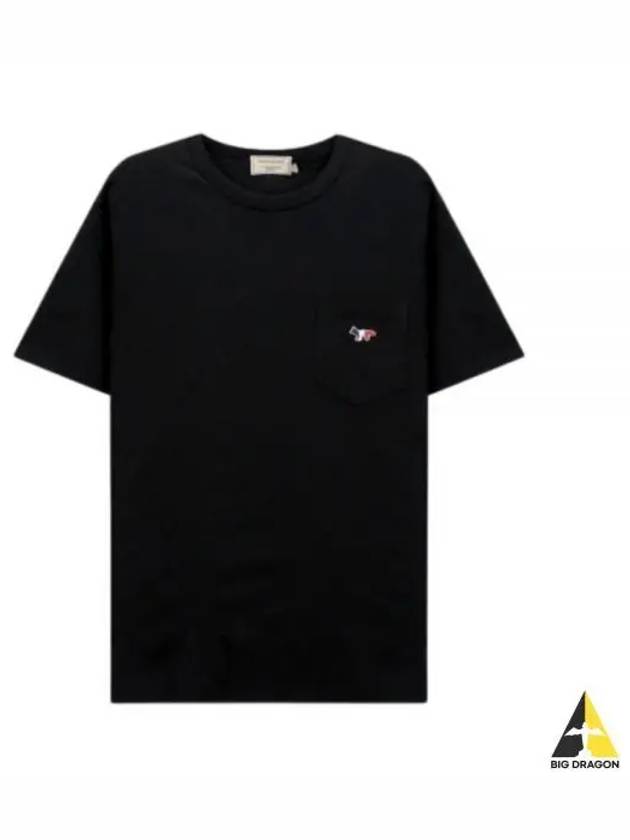 Tricolor Fox Patch Classic Pocket Short Sleeve T-Shirt Black - MAISON KITSUNE - BALAAN 2