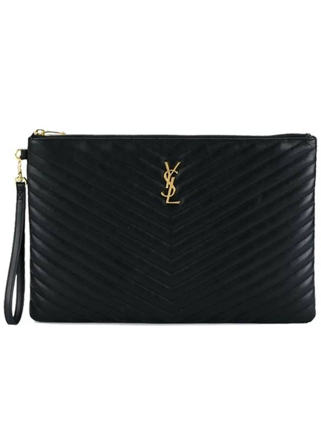 Gold Monogram Document Holder In Matelasse Leather Black - SAINT LAURENT - BALAAN 3