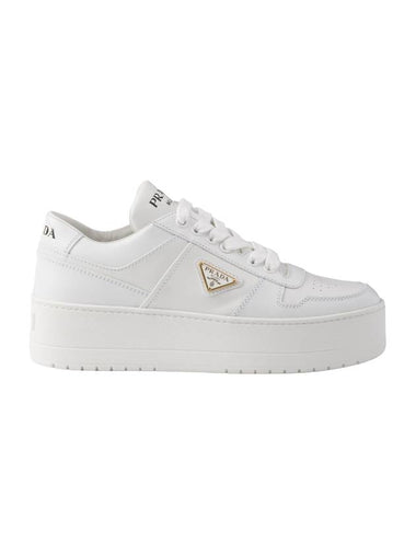 Downtown Bold Leather Low Top Sneakers White - PRADA - BALAAN 1