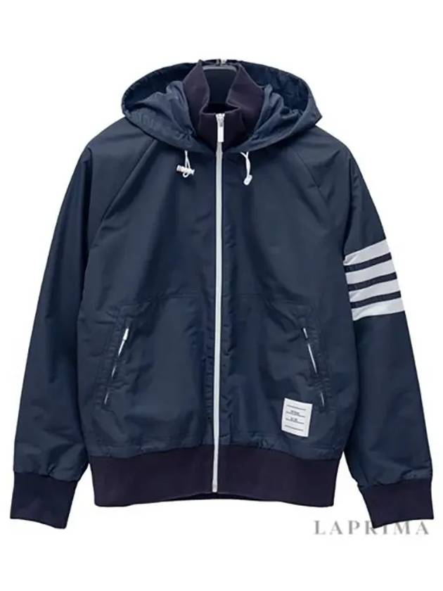 Women's Ripstop Mesh 4 Bar Zip Up Hoodie Navy - THOM BROWNE - BALAAN 5