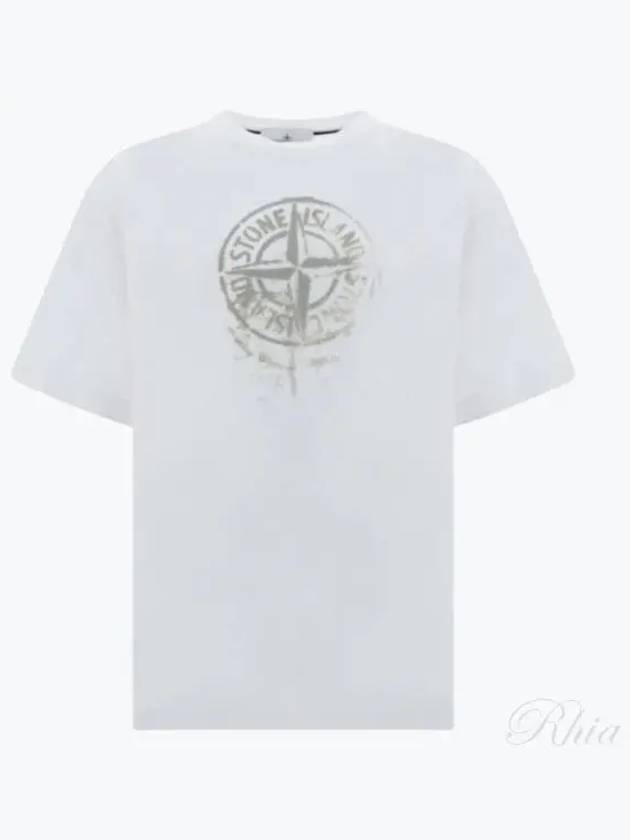 Men's Logo Print Crew Neck Short Sleeve T-Shirt White - STONE ISLAND - BALAAN 2